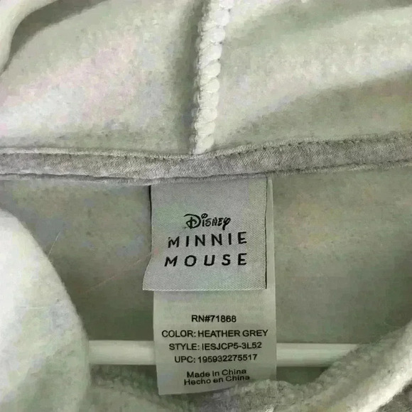 Disney Minnie Mouse Gray Embroidered Hoodie size large - Picture 4 of 5